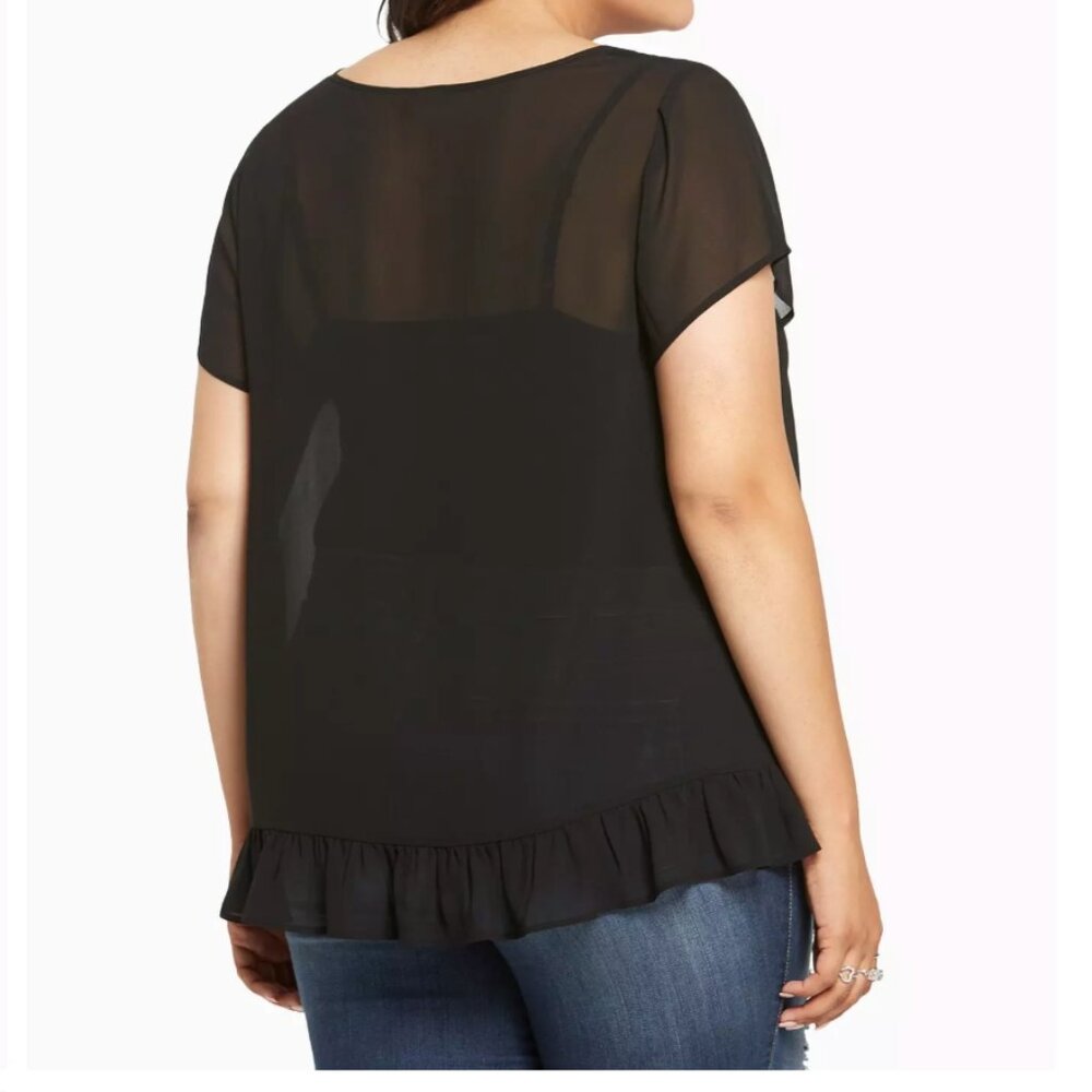 GUC Torrid Embroidered Chiffon Ruffle Hem Top - Picture 2 of 6